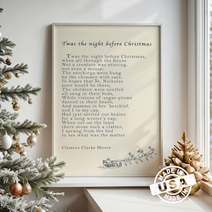 Twas The Night Before Christmas Sign: Framed Holiday Poem Print on Canvas or Poster