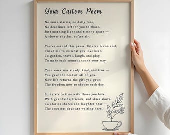 Personalized Retirement Poem Print - Personalized Quote, Text, Poetry - Canvas, Framed Poster