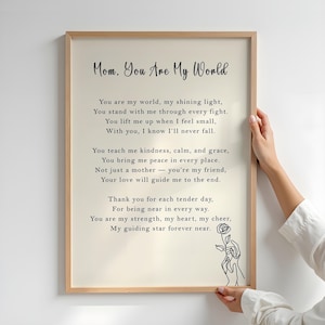 Custom Mother Quote Print  Personalized Gift for Mom  Framed Wall Art  Gift from Daughter or Son text poster custom poem print text poster