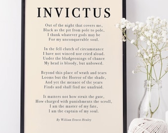 Invictus by William Ernest Henley Poem Print - Poetry Print Gift, Literaty Poster, Poem Wall Art, Poem Poster, Home Decor Print