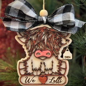 NEW 2024 Highland Cow Ornaments - Premium Wooden Personalized Highland Cow Ornaments - Cows, Farm, Barn, Ranch - Laser Cut Precision
