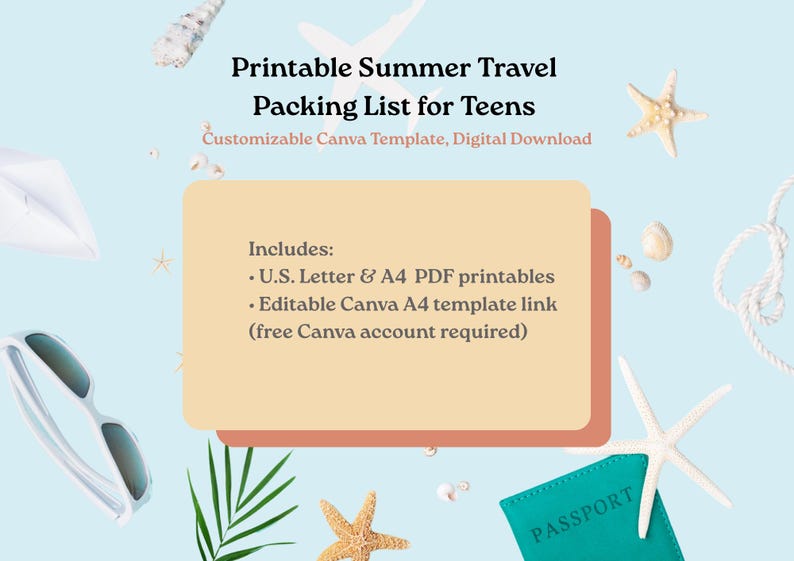 Printable Summer Travel Packing List for Teens | Customizable Canva ...
