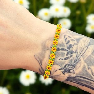 Dainty Sunflower Beaded Bracelet: Handmade Boho Cottagecore Jewelry