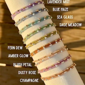 Handmade Jewel Tone Gold Silver Beaded Bracelet Stack: Minimalist Boho Layering Jewelry Set