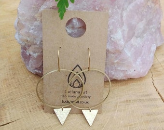 Goddess  Hoop Earrings, Circle, Handmade, Brass, Tribal, Geometric, Hammered, Boho, Triangle.