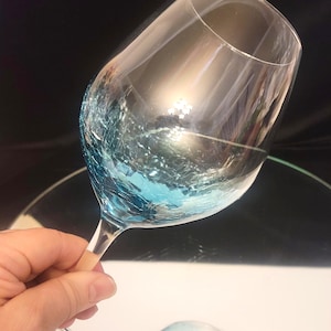 Blue Crackle Wine Glass: Handblown Art Glass Drinkware