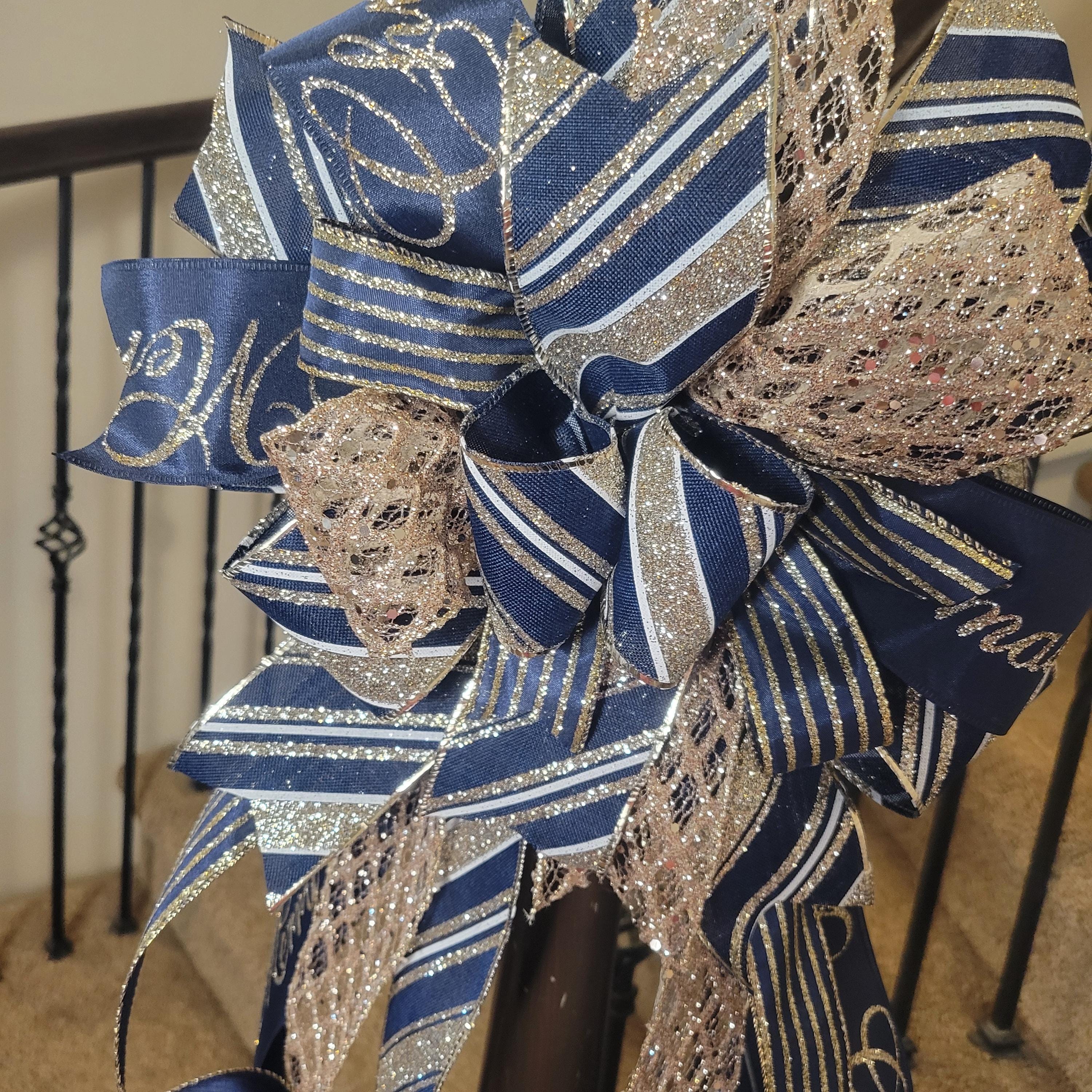 Navy & Gold Christmas Bow, Elegant Holiday Staircase Decor