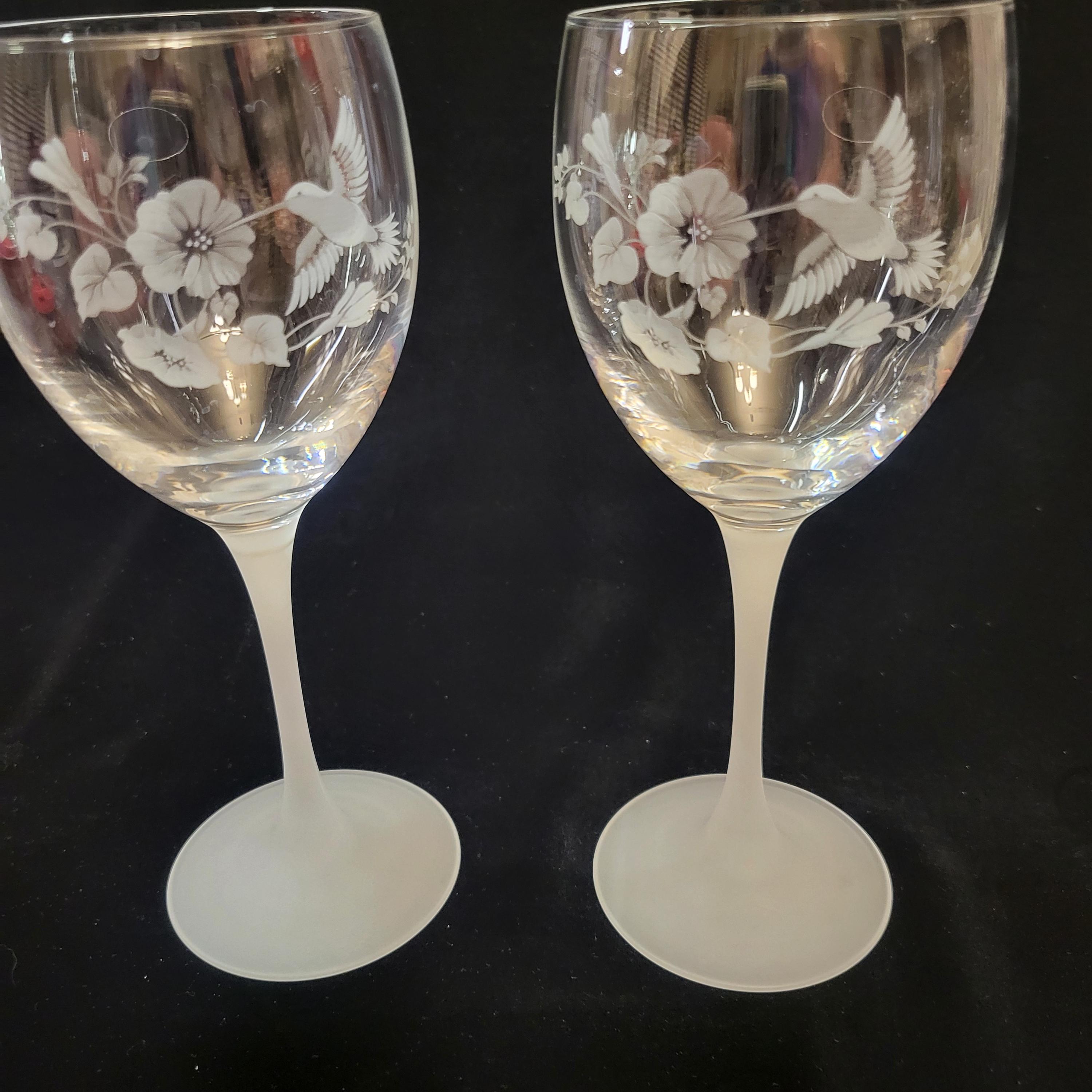Etched Crystal Floral Wine Glasses - Etsy
