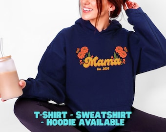 Pregnancy Reveal Shirt Personalized Mama Floral Shirt, Custom Year Mom Apparel, Comfort Colors Tee