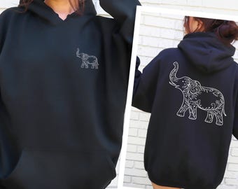 Floral Elephant Hoodie, Unisex Wildlife Graphic Sweatshirt, Boho Nature Lover Apparel