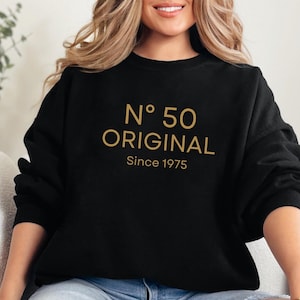 Custom 50th Birthday Sweatshirt Unisex Gildan – Born in 1975 Pullover – Personalized Gift for Her or Him – 13 Colors – Ships Worldwide