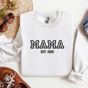 Custom Mama Est. Date Sweatshirt: Varsity Pregnancy Announcement