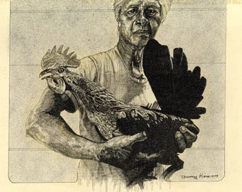 Man With His Chicken Illustration