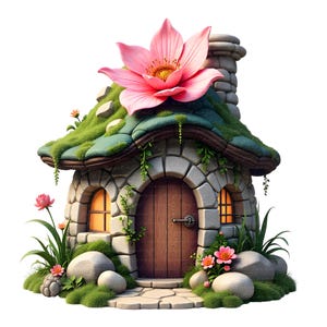 Blommig stenhus Clipart: Utskrivbar, Transparent (Digital nedladdning)