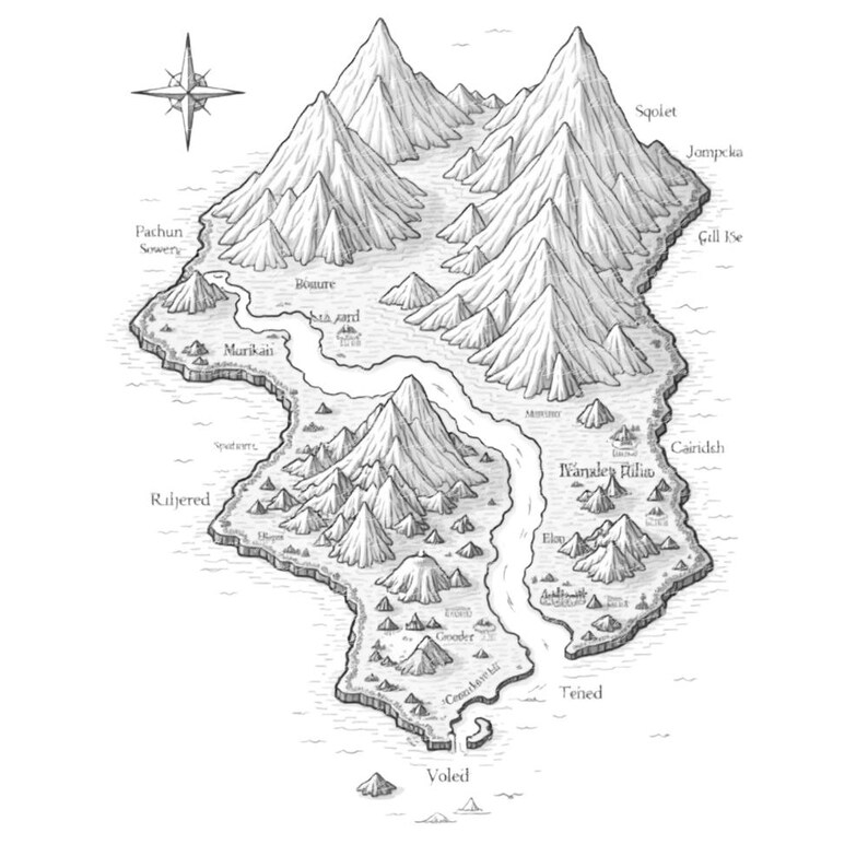 Fictional Map Colorable Fantasy Map Coloring Pages: Magical Lands Art - Printable World Map ...