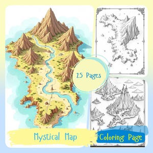 25 mystische Karte Malseite - Fantasy Landkarte für jedes Alter, druckbare Weltkarte, verlorene Land, alte Schatzkarte, Fantasy Karte, Königreich Karte