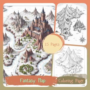 25 Fantasy Karte Malseite - Erforsche magische Länder durch Kunst, druckbare Weltkarte, verlorene Land, alte Schatzkarte, magische Karte, mystische Karte