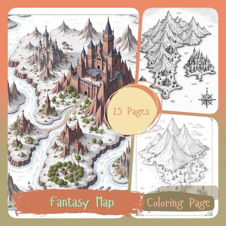 Fantasy Map Coloring Pages: Magical Lands Art - Printable World Map ...