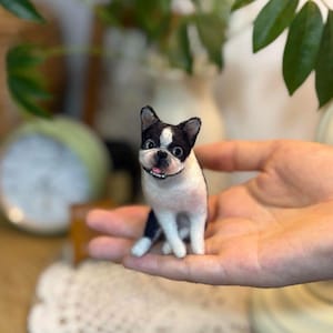 Needle Felted Boston Terrier | Handmade Wool Pet Sculpture