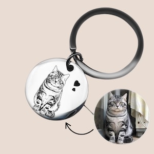 Custom Pet Portrait Keychain • Personalized Engraved Photo Tag Pet Gifts• Pet Memorial Gift for Dog or Cat Lovers • Stainless Steel Keepsake