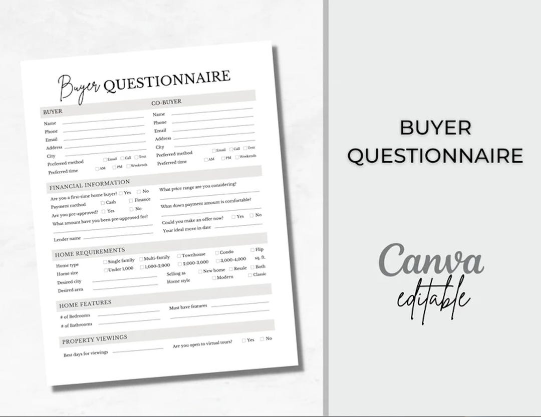 Real Estate Buyer Questionnaire | Template Client Information Form for ...