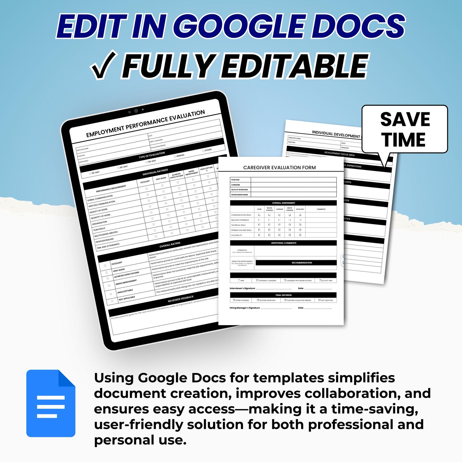 Employee Performance Review Template | Google Sheets Excel | Editable ...