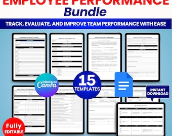 Employee Performance Review Template | Google Sheets Excel | Editable HR Evaluation Form  Staff Appraisal Spreadsheet