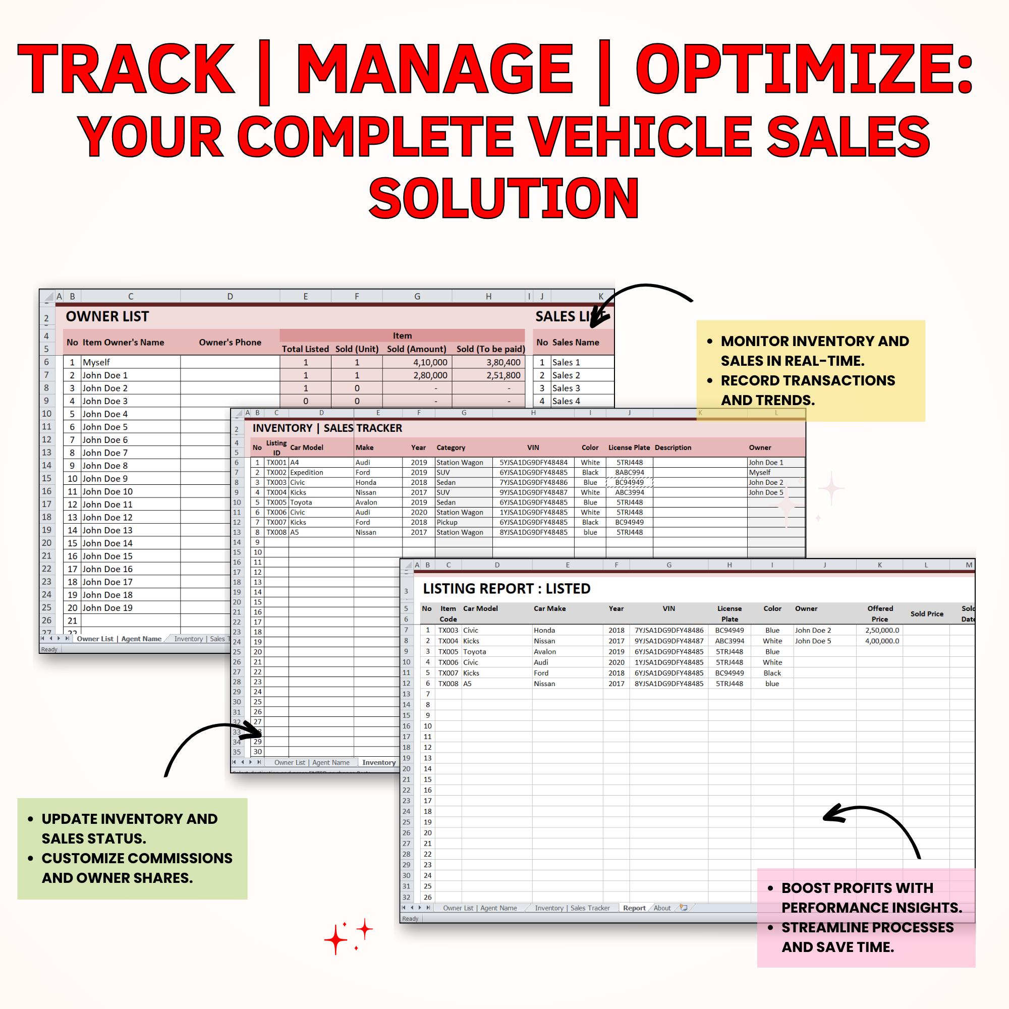Vehicle Inventory Chart Vehicle Inventory Sales Tracker: Excel & Google Sheets (digital ...