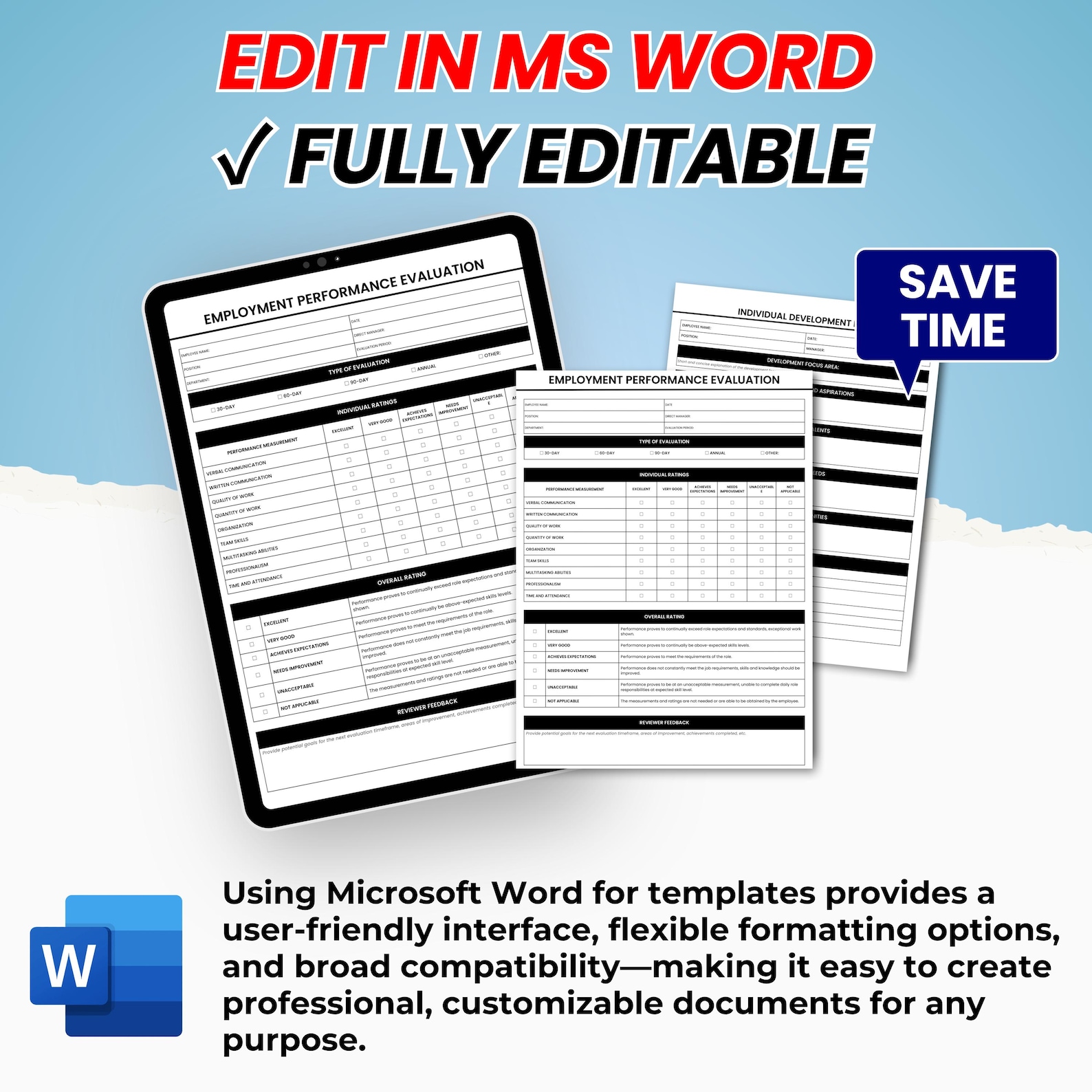 Employee Performance Review Template | Google Sheets Excel | Editable ...