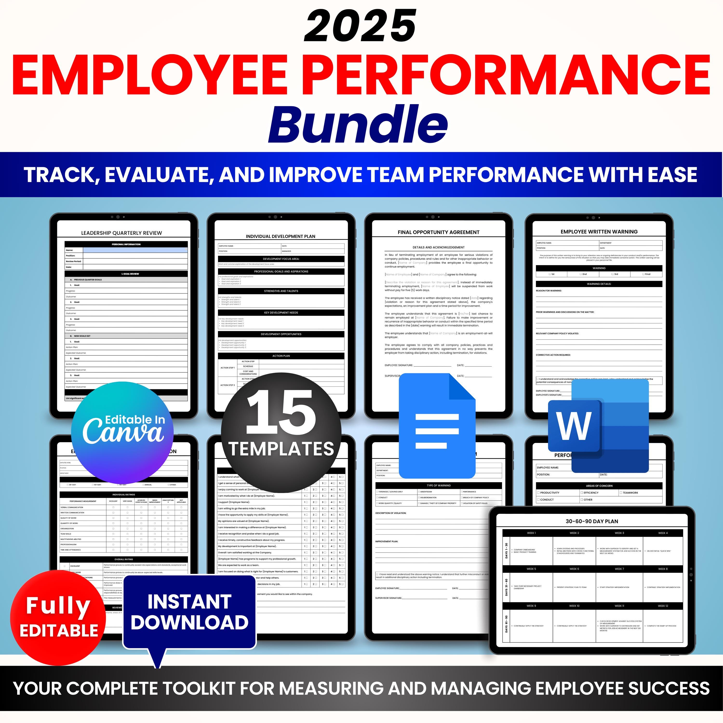 Employee Performance Review Template | Google Sheets Excel | Editable ...