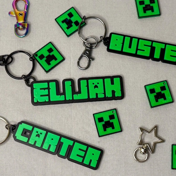 Personalized Minecraft Name Tag Keychain, 3D Printed Creeper Charm