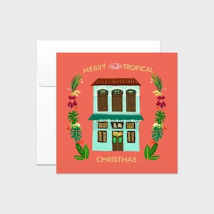 Cartão de Natal ensolarado de Cingapura: Cartão vermelho Peranakan