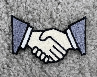 Hand Shake embroidered patch with iron on back 3x2 inch