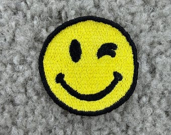 Winking Smiley face Iron-on patch 2x2 inch