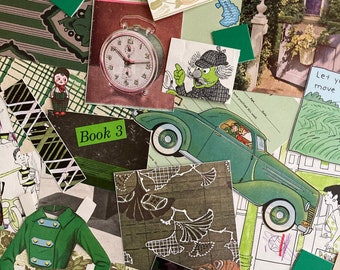 COLLAGE PAPER Pack: The Color Green! Pre-cut, Analog, Ephemera for Collage, Craft -- 125+ Images for You! - LA