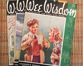 Wee Wisdom: Trio of 1944 Magazines "For Boys and Girls!" Beautiful Condition! R