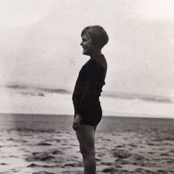 1930's SNAPSHOT:  Child at Beach -- Looking at Horizon - LA