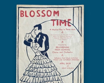 Vintage DRAMA CLUB Program:  Blossom Time - 1942 High School - Great Cover Art!  - LA