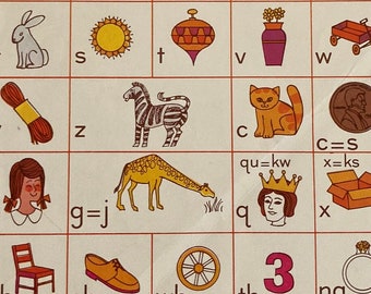 1970's ELEMENTARY SCHOOL:  Consonant and Vowel Chart -- Groovy! - LA