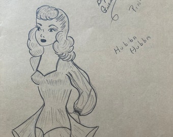 1940's PINUP:  Glamour Girl, Amateur Drawing -- Full Size, Charming Decor! - LA