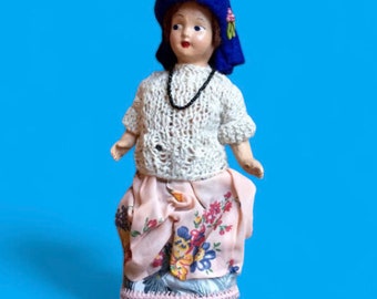 1940's DOLL HOSPITAL:  Vintage Doll Makeover -- Handmade Sweater, Skirt, Necklace and Hat --Great Glow Up! - LA