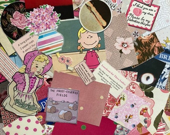 COLLAGE PAPER Pack: Think Pink!  Pre-cut, Analog, Ephemera for Collage, Craft -- 125+ Images for You!  - LA