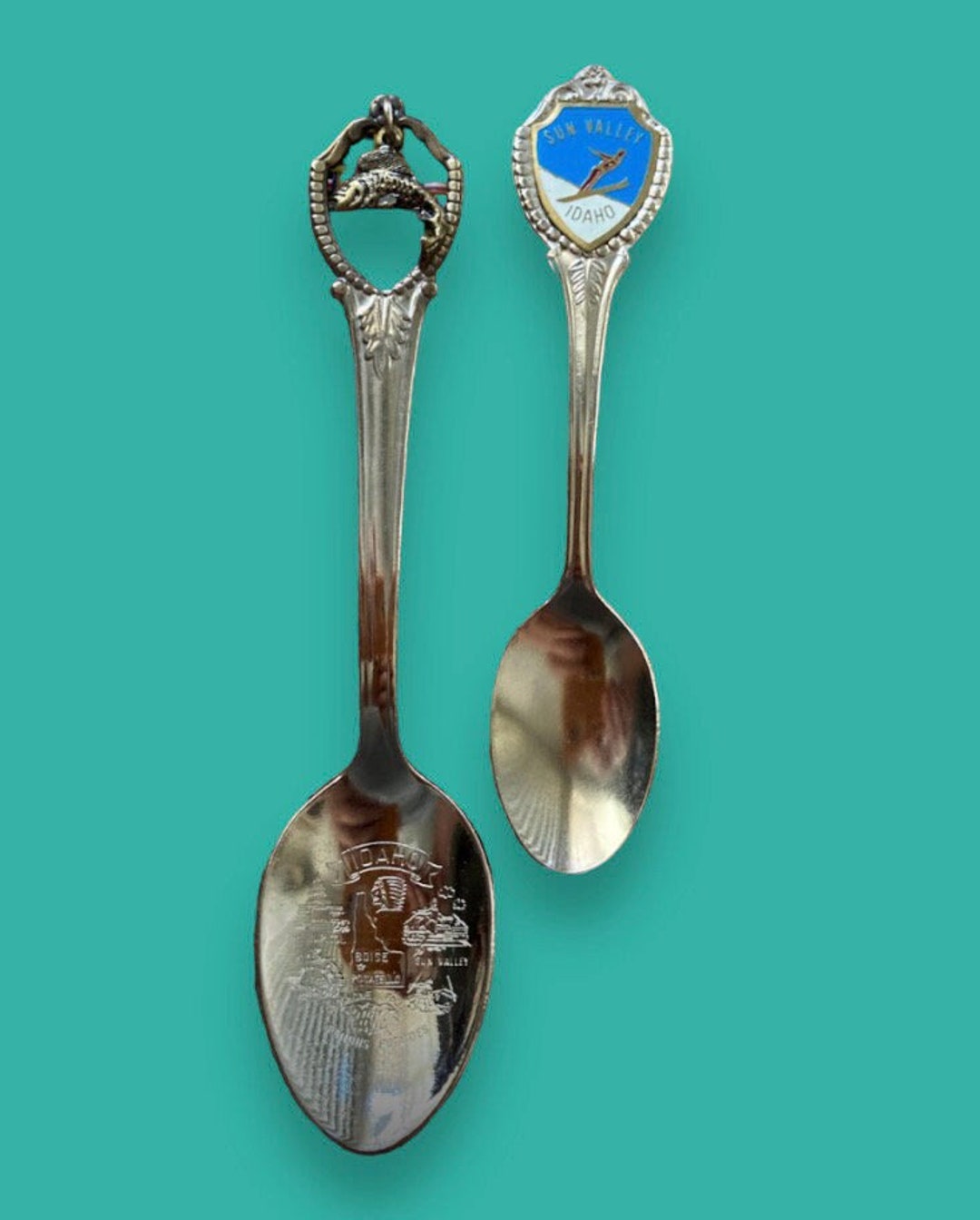 Souvenir SPOON SET Vintage Idahosun Valley and Bass Fish Etsy
