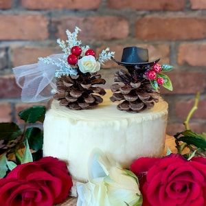 Décoration pour gâteau de mariage hivernal rustique, gâteau pomme de pin, pièce maîtresse de mariage, décoration pour les mariés, mariage dans les bois, mariage de Noël, mariage de cow-boy
