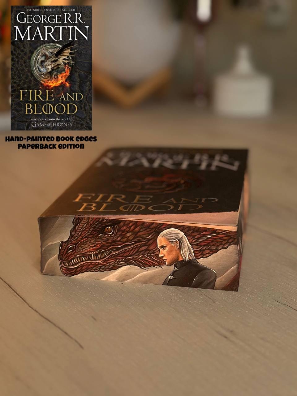 Fire and Blood George R.R. Martin Fore Edge Painted Book | Hand-Painted Sprayed Edges | Custom Rhaenyra Targaryen Special Collector Edition