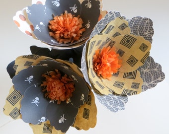 Sophisticated Spook - colorful set of 3 handmade paper flowers