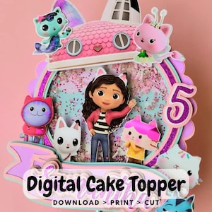 Decoração de festa DIY para topo de bolo de casa de bonecas da Gabby Silhueta - Arquivo digital