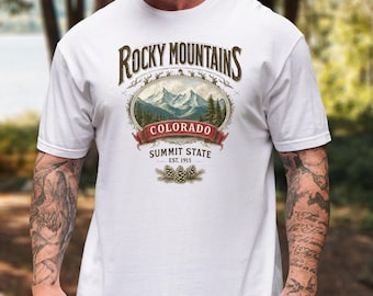 Camiseta vintage de las Montañas Rocosas de Colorado, camiseta de aventura al aire libre, regalo para excursionistas, ropa para amantes de la naturaleza, camiseta gráfica de los 90