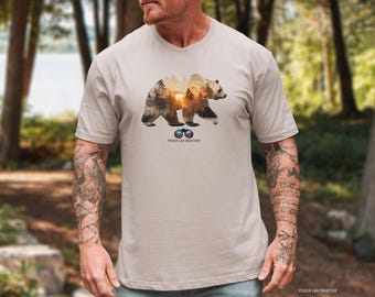 Shirt met wildernis beer | Avontuur-T-shirt voor buiten | T-shirt met wilde dieren | Wandelcadeau voor mannen en vrouwen