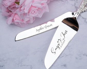 Personalized Gold Wedding Cake Cutting Set: Engraved Keepsake